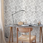 Jiffdiff White and Black Wallpaper Peel and Stick Sketched Peony Floral - Image 8