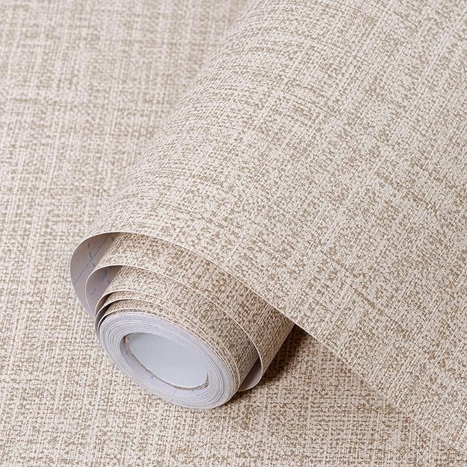 Khaki Grasscloth Peel and Stick Wallpaper 17.3"x480" Faux Linen Textured by Uooar