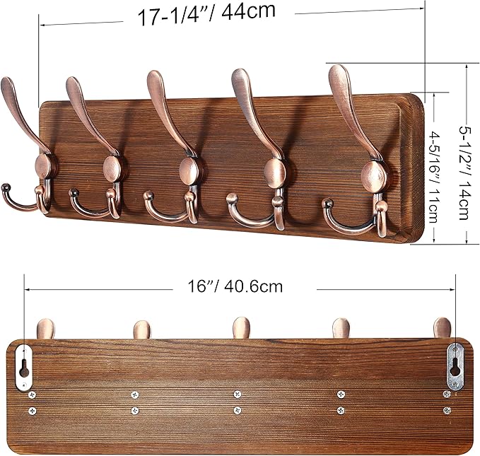 SKOLOO Rustic Pine Wood Wall Coat Rack - Image 4