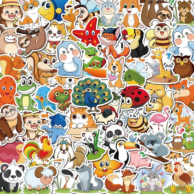 300 PCS Animal Stickers for Kids, Cute Waterproof Vinyl Stickers for Water Bottles, Laptops, Scrapbooks, and Classroom Rewards, Animal Cartoon Stickers Pack with Gift Box for Girls Boys Teens