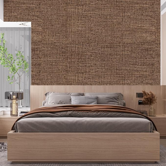 Brown Grasscloth Peel and Stick Wallpaper 17.3"x480" Faux Linen Textured - Image 6