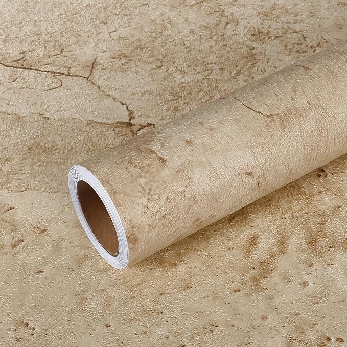 VEELIKE Aged Tan Concrete Wallpaper Peel and Stick Removable Distressed Beige - Image 7