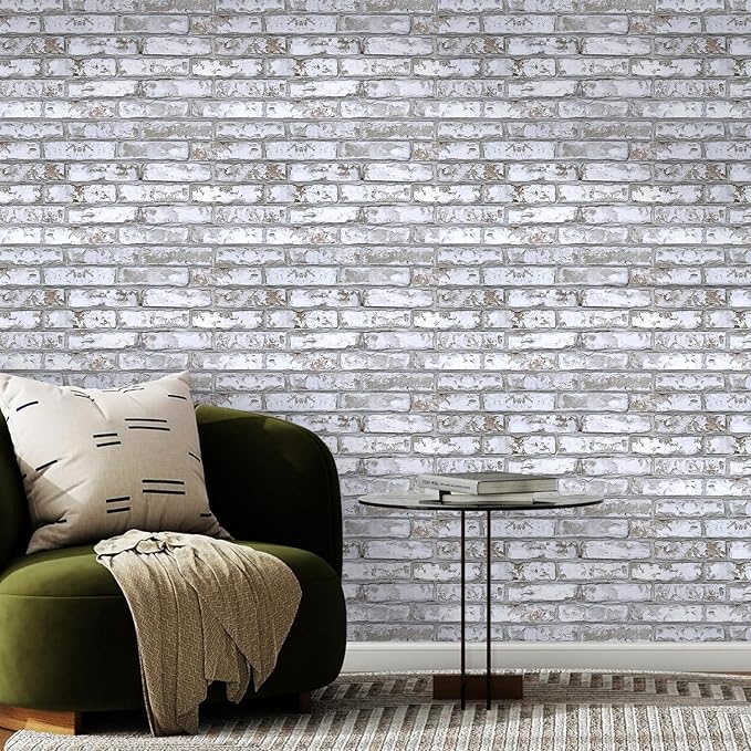 COMSTICKC 3D Gray-White Faux Brick Wall Stickers Peel and Stick Wall Covering - Image 6