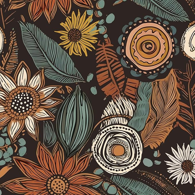 Laatse Rustic Boho Wallpaper Peel and Stick, Vintage Dark Brown Floral Contact by Laatse