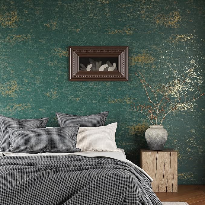 VEELIKE Vintage Teal Gold Peel and Stick Wallpaper Metallic Distressed Green - Image 2