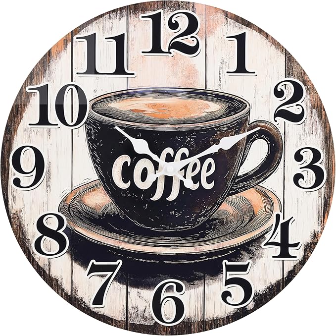 Large Kitchen Clock Decor, Decorative Coffee Wall Clocks Battery Operated by HorizentWallClock