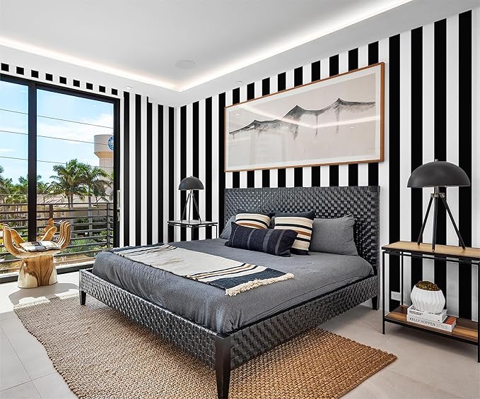 Guvana 472.4"x17.7" Striped Peel and Stick Wallpaper Black and White - Image 6
