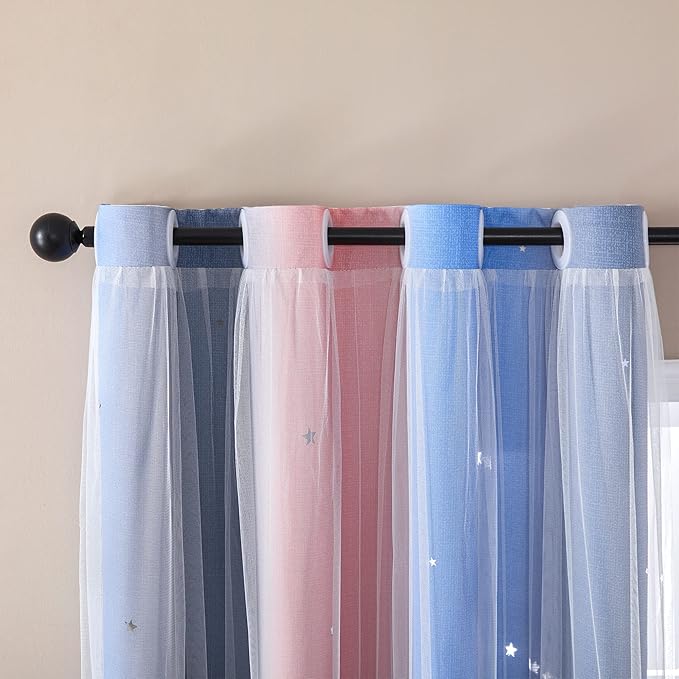 XiDi Curtains for Bedroom Decor, Rainbow PinkGreyBlue-52-54 - Image 3