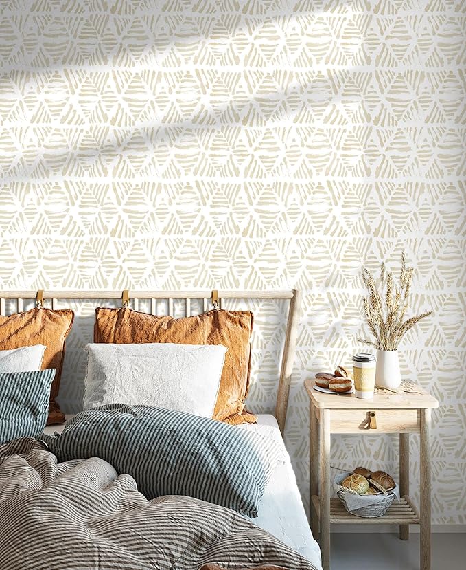 Peel and Stick Wallpaper Boho Wallpaper Geometric Beige and White Contact Paper - Image 2
