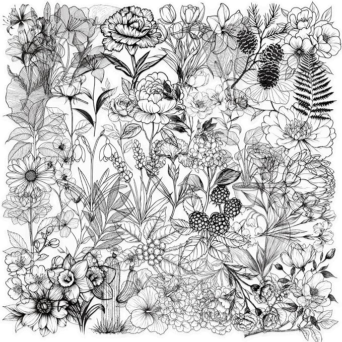 Black and White Plants Stickers 50 Pcs Waterproof Funny Cute Floral Sticker for Water Bottle Laptop Car Scrapbook Skateboard Snowboard Luggage,Vinyl Transparent Plants Decals for Teens Girls Adults