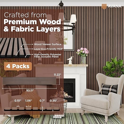 Avana Modern Acoustic Wood Wall Panels – 93.2x11.25 Inch Panels – Fits 94x12 - Image 4