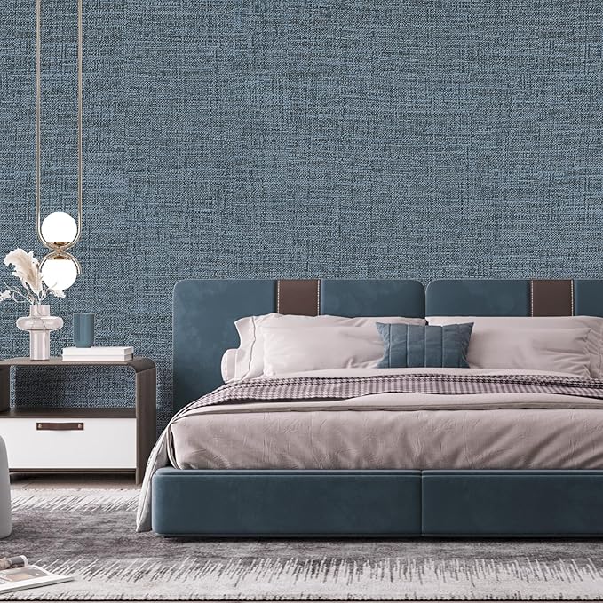 Blue Gray Grasscloth Peel and Stick Wallpaper 17.3"x300" Faux Linen Textured - Image 7