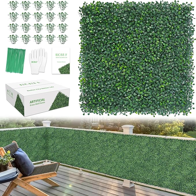 20x20Inch 9Pcs Grass Wall Panels, 4 Layers UV-Anti Boxwood Greenery Hedge by BCBLF