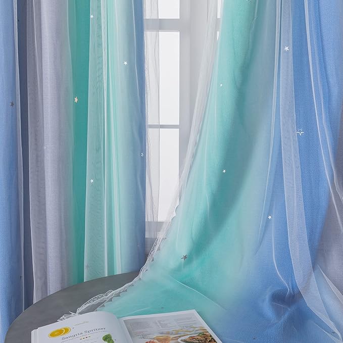 XiDi Curtains for Bedroom Decor, Rainbow BluGrenGrey-52-45 - Image 5