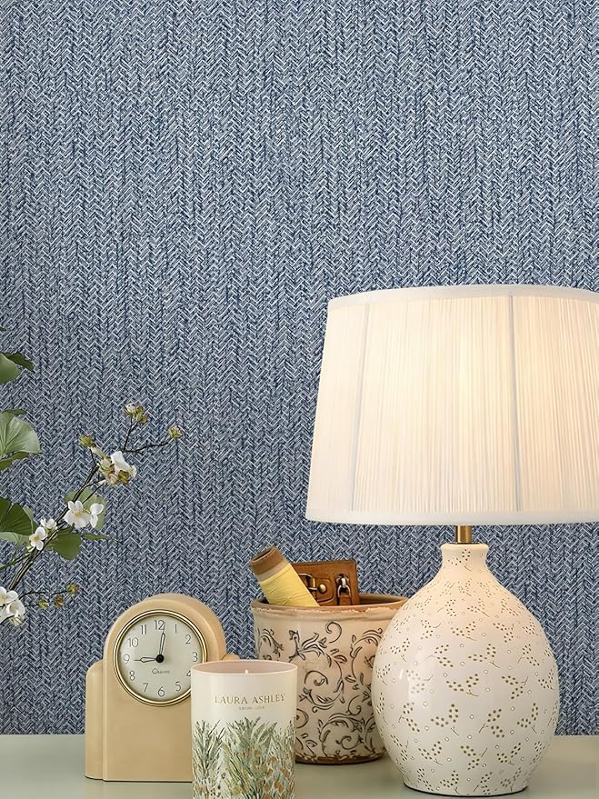 Grasscloth Peel and Stick Wallpaper Blue Contact Paper 15.7inch x 196.8inch - Image 6