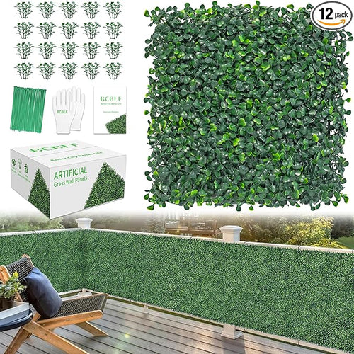 10x10Inch 12Pcs Grass Wall Panels, 4 Layers UV-Anti Boxwood Greenery Hedge by BCBLF