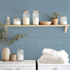 JiffDiff Grasscloth Wallpaper Peel and Stick Blue Grassweave Stick on Wallpaper - Image 6