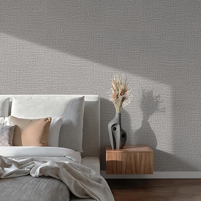 Guvana Grasscloth Peel and Stick Wallpaper Grey Textured Contact Paper Modern - Image 2