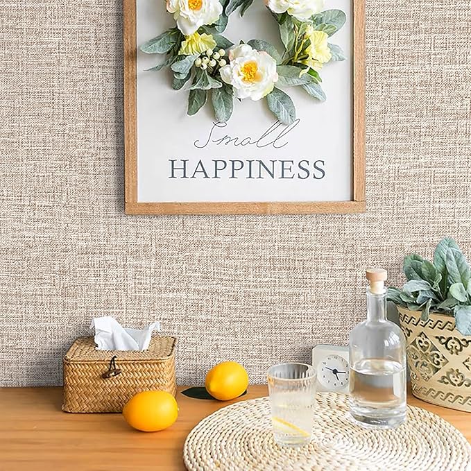 Khaki Grasscloth Peel and Stick Wallpaper 17.3"x120" Faux Linen Textured - Image 4