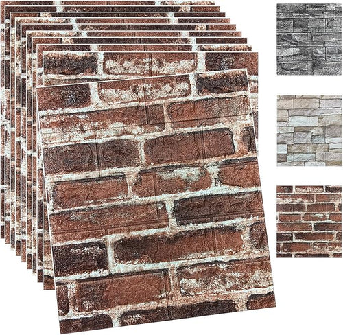 20PCS 3D Wall Panels Peel and Stick Foam 3D Brick Wallpaper Peel and Stick Red by YULI3DH