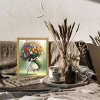 Wood Framed Pink Wildflower Canvas Wall Art, Girl Hugging Flowers Poster Prints - Image 6