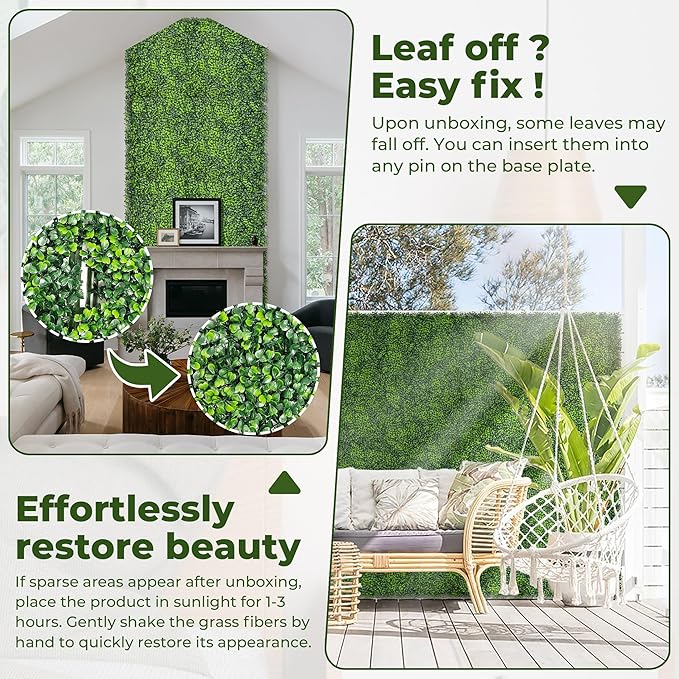Artificial Grass Wall Backdrop: 10"x 10" Boxwood Faux Green Wall Panels - Image 5