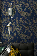 Froluya Dark Blue and Gold Vintage Floral Peel and Stick Wallpaper 17.7"x393.7" - Image 8
