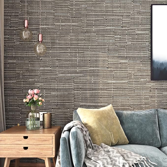 FunStick 15.8"x240" Grasscloth Peel and Stick Wallpaper Textured Taupe Brown by FunStick