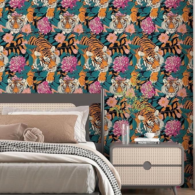 BOKEBEVE Tiger Head Peel and Stick Wallpaper￼ Animal Print Wallpapers Blue - Image 5