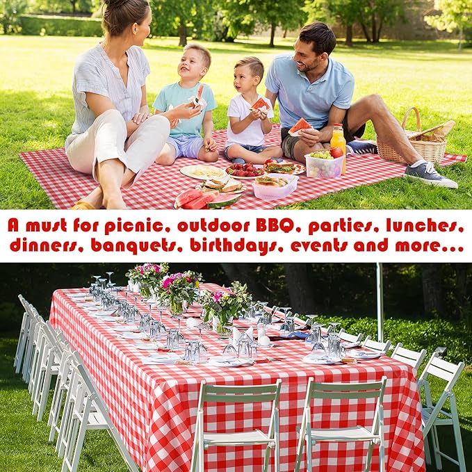 Kochorie 54 Inch x 100 Ft Red Checkered Plastic Table Cloth Roll Disposable - Image 7