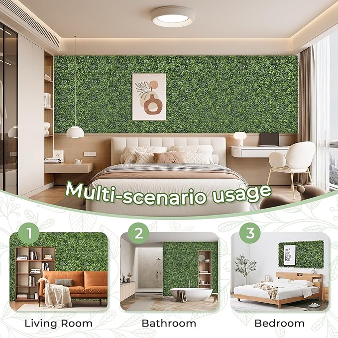 Artificial Grass Wall Panel Screen: 10"x10" 6P UV-Anti Faux Boxwood Panels - Image 5
