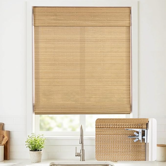UNISHADES No Drill Cordless Bamboo Roman Shades, Light Filtering Woven Natural by UNISHADES
