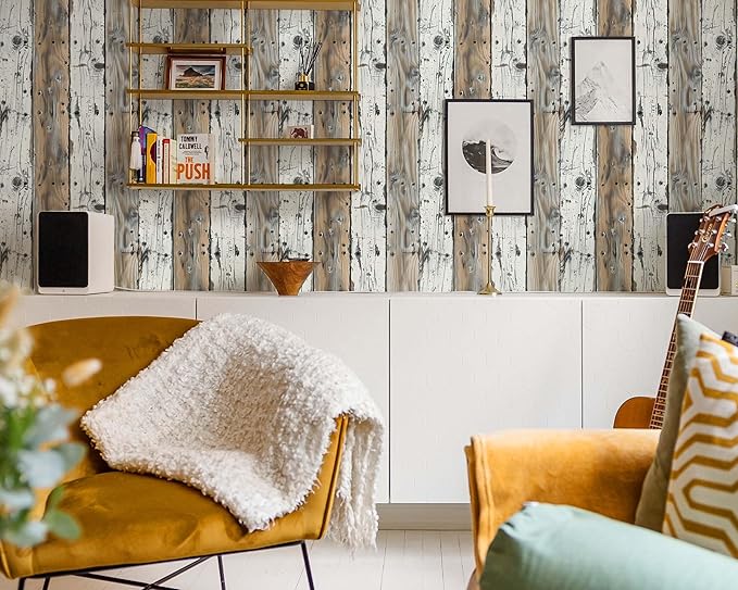 FLFK Wood Wallpaper Peel and Stick Removable Rustic Wallpaper 16" x 384" Vinyl - Image 3