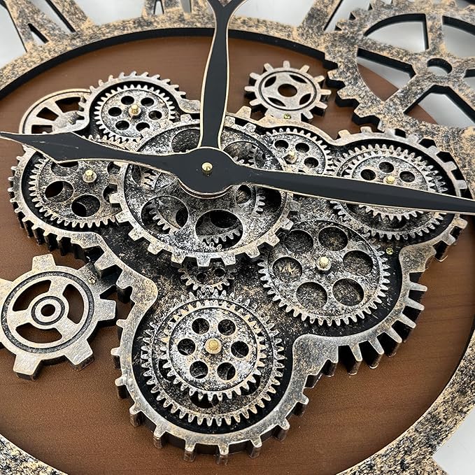 The B-Style Large Real Moving Gears Wall Clock 30 inch Rustic Retro Industrial - Image 3