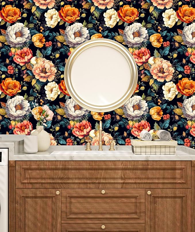 BOKEBEVE Peel and Stick Wallpaper Vintage Colorful Big Floral Wallpapers - Image 2
