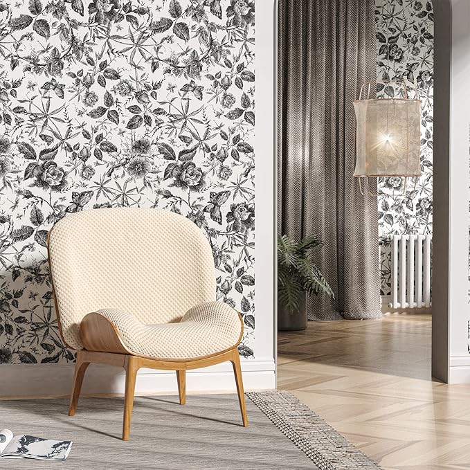 JiffDiff Floral Vintage Wallpaper Peel and Stick Wall Stick Black Rose - Image 6
