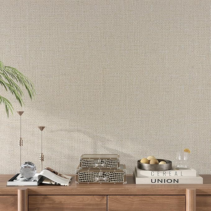 VEELIKE Beige Grasscloth Peel and Stick Wallpaper Textured Neutral Grasscloth - Image 5