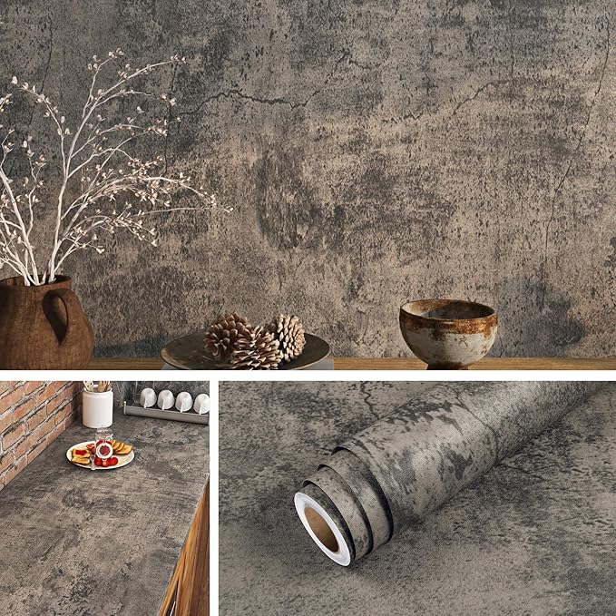 Livelynine Moody Concrete Wallpaper Peel and Stick Industrial Modern Brown - Image 8