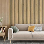 VEELIKE Natural Light Oak Wood Slat Peel and Stick Wallpaper Wood Panel - Image 3
