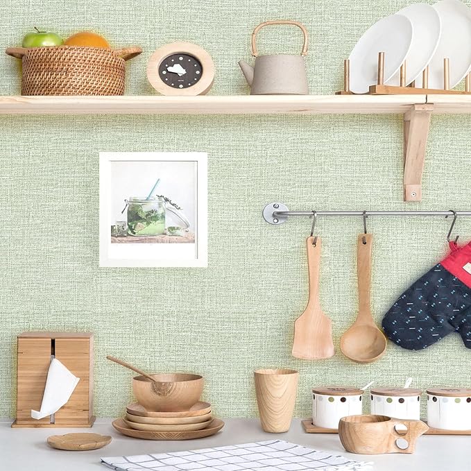 Amiya Grasscloth Wallpaper 17.3"x120" Sage Green Peel and Stick Faux Fabric - Image 5