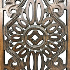 Floral Hand Carved Wooden Wall Panels Set of 2, Rustic Brown Decorative Wall Art - Image 7