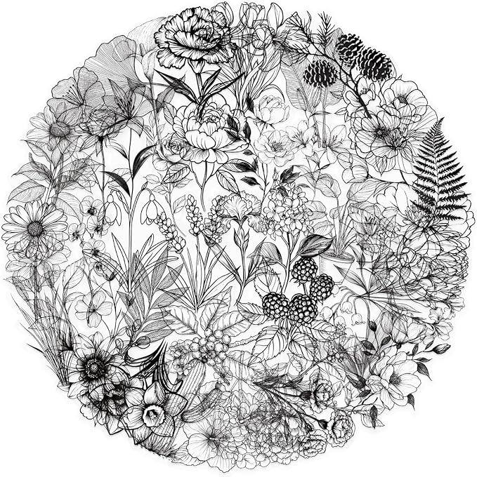 Black and White Plants Stickers 50 Pcs Waterproof Funny Cute Floral Sticker for Water Bottle Laptop Car Scrapbook Skateboard Snowboard Luggage,Vinyl Transparent Plants Decals for Teens Girls Adults