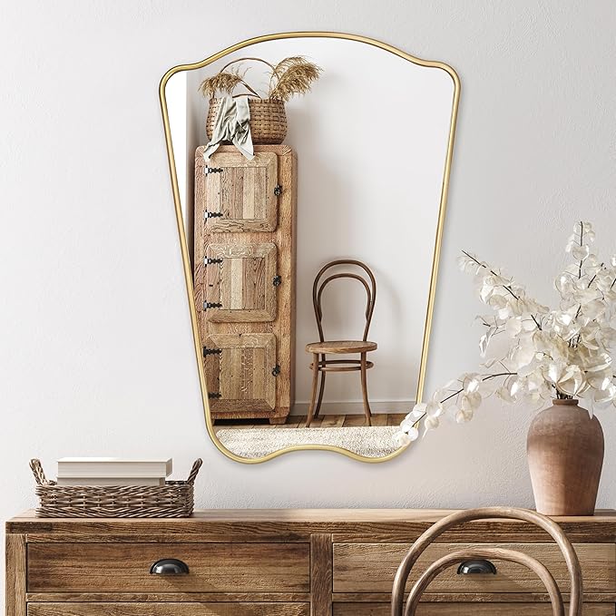 PERFNIQUE Gold Bathroom Mirror Irregular Wall Mirror, Decorative Vintage Mirror - Image 2