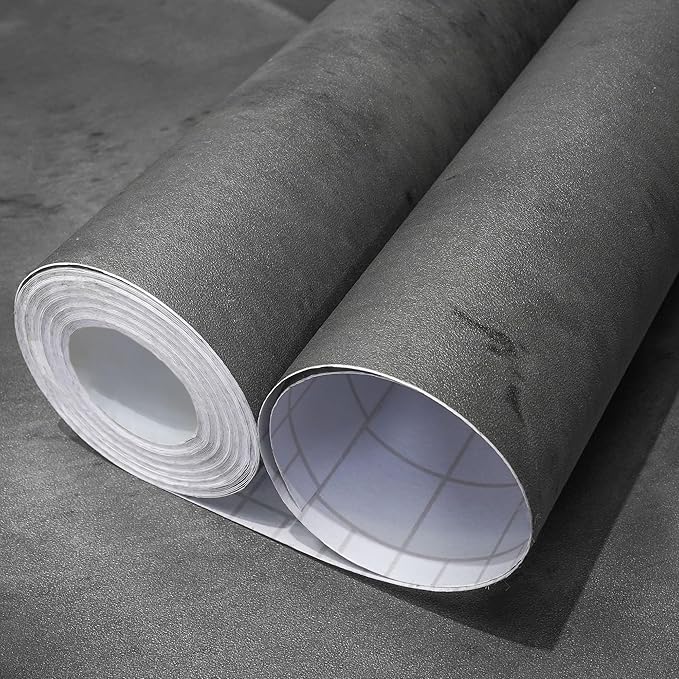 Gray Concrete Wallpaper 15.7in x 360in, Dark Gray Cement Contact Paper 3D Matte by WAPANE