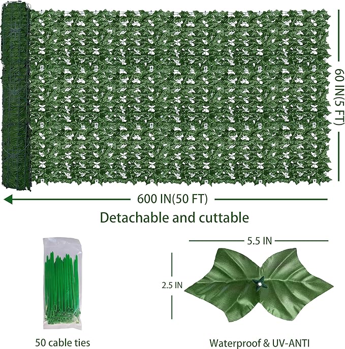 ODTORY Artificial Fence Privacy Screen: 5FT x 50FT UV-Anti Faux Greenery - Image 2