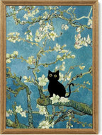 Fantasy Artists Van Gogh's Almond Blossom Funny Black Cat Canvas Wall Art by Unknown