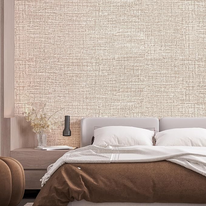 Khaki Grasscloth Peel and Stick Wallpaper 17.3"x1200" Faux Linen Textured - Image 8