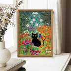 Fantasy Artists Gustav Klimt Canvas Wall Art, Framed Aesthetic Cat Floral Wall - Image 4