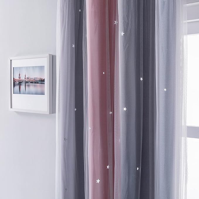 XiDi Curtains for Bedroom Decor, Rainbow Pink-Grey-34-54 - Image 2