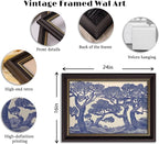 Vintage Gold Framed Wall Art Oak Tree Forest Painting Canvas Prints Blue - Image 4